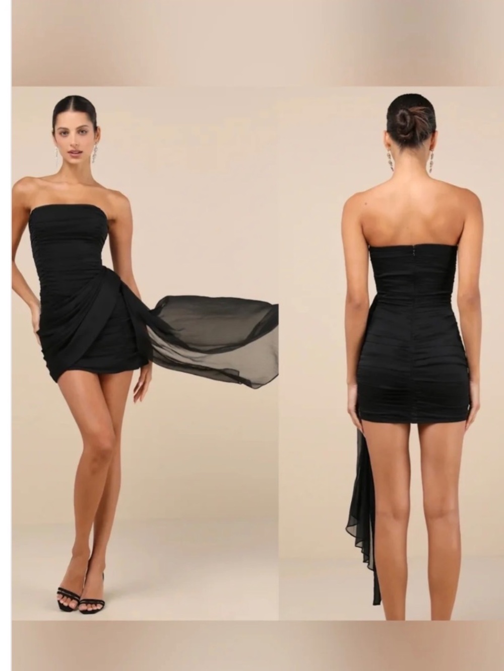NWT Lulus Exceptional Beauty Black Ruched Strapless Bodycon Mini Dress S